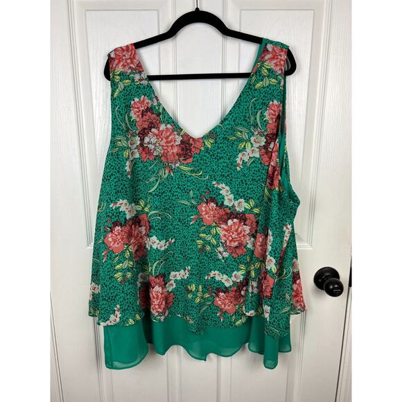 Torrid Size 5 5X Chiffon Double Layer Tank Top Green Tropical Floral Print - Picture 6 of 7